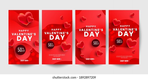 Trendy editable Valentines day vertical banner template set for banner, flyer, brochure, story or stories on social media. Vector illustration