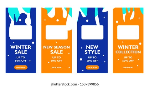 Trendy editable winter banner template for social network stories,
story, vector illustration. Flash sale, new season, special offer design
for holiday social media online shop frame background.