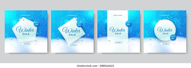 Trendy Editable Winter Christmas New Year Sale Template For Social Networks Media Post With Snow, Tree, Snowflakes. Abstract Modern Background For Banner Sale, Presentation, Flyer, Poster, Invitation.