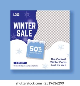 Trendy editable winter Christmas New Year sale template for social media posts, banner with 3d snowman snowflakes. Abstract modern background for banner sale, presentation, flyer, poster, invitation.