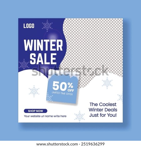 Trendy editable winter Christmas New Year sale template for social media posts, banner with 3d snowman snowflakes. Abstract modern background for banner sale, presentation, flyer, poster, invitation.