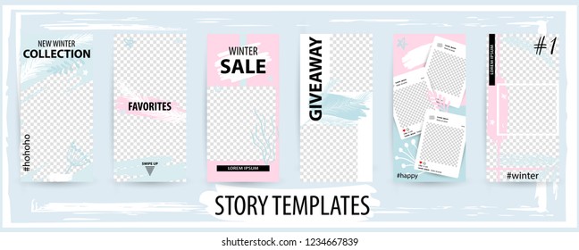 Trendy Editable Winter Template For Social Networks Stories, Story, Vector Illustration. Design Backgrounds For Social Media