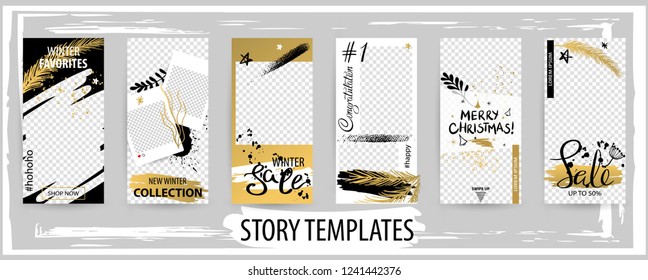 Trendy Editable Winter Template For Social Networks Stories, Story, Vector Illustration. Design Backgrounds For Social Media