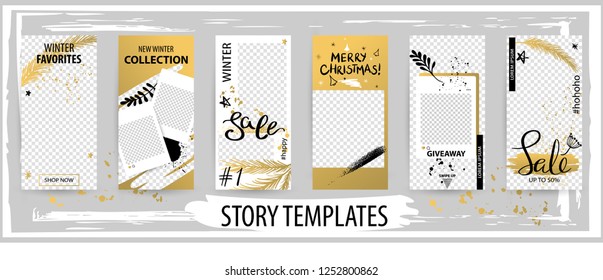 Trendy editable winter template for social networks stories, story,  vector illustration. Design backgrounds for social media.