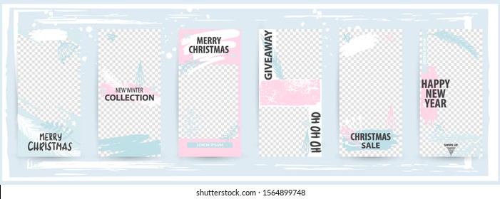 Trendy editable winter template for social networks story, vector illustration. Design backgrounds for social media.