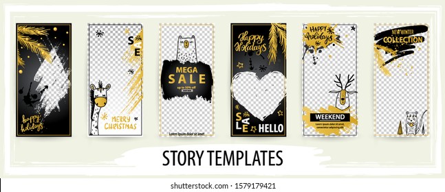 Trendy editable winter template for social networks story, vector illustration. Design backgrounds for social media story. Mockup for advertising. 
