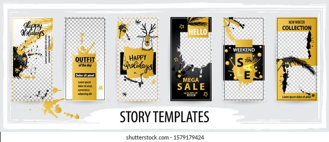 Trendy editable winter template for social networks story, vector illustration. Design backgrounds for social media story. Mockup for advertising. 