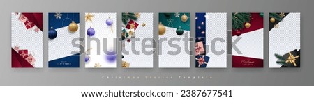 Trendy editable Xmas template for social networks. Set of stories template. Realistic design elements. 