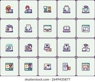 Trendy Education and Learning Icon Collection for Digital Design Projects