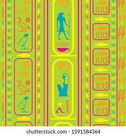 Trendy egypt writing seamless background. Hieroglyphic egyptian language symbols origami. Repeating ethnical fashion background for interior decor.