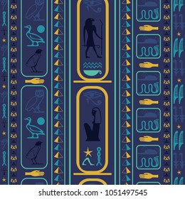 Trendy egyptian motifs seamless vector. Ethnic hieroglyph symbols texture. Repeating ethnical fashion graphic design for ceramic tile.