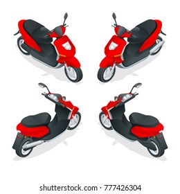 Trendy electric scooter, isolated on white background. Isolated electric scooter, template for branding and advertising. Isometric vector illustration