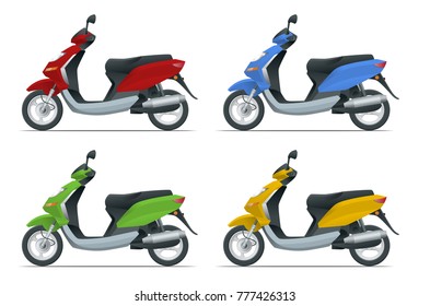 Trendy electric scooter, isolated on white background. Isolated electric scooter, template for branding and advertising. Side view