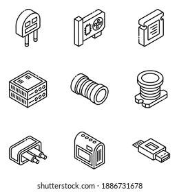 
Trendy Electronics Components Glyph Isometric Icons 