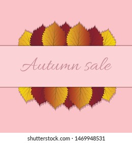 Trendy and elegant autumn background with yellow, orange and red leaves. Gradient leaf coloring. Simple minimalistic style. Sale banner template Fall seasonal poster or card Vector illustration.