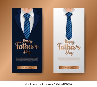 trendy elegant luxury social media stories banner invitation for father day with illustration of coat ad tie with golden text