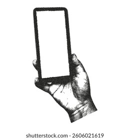 Trendy element hand and phone photocopy texture. Vector.