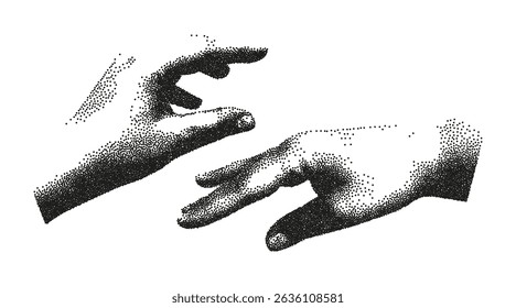 Trendy element human hand stipple photocopy texture, dotted pop art. Vector illustration of vintage grunge punk crazy art templates.