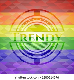 Trendy emblem on mosaic background with the colors of the LGBT flag