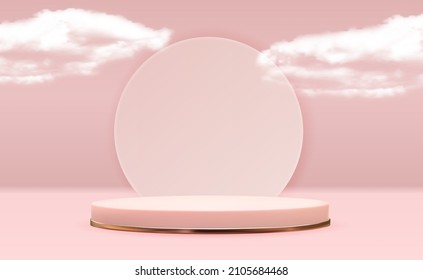 Trendy empty podium display for cosmetic product presentation, fashion magazine. Copy space vector illustration EPS10
