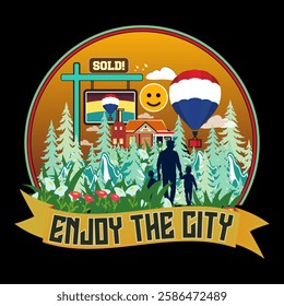 Trendy enjoy the City T Shirt Design featuring unique abstract artwork, vector graphics, and typography, ideal for urban apparel and premium street wear collections.