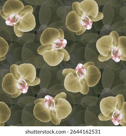 Trendy essencial Orchid ilustração digital sem costura padrão. Ideias de fundo padrão floral vetorial para decoração de casa, têxtil, banner, modelo, folheto, folheto, convite, laminados, tapetes e tapete. 