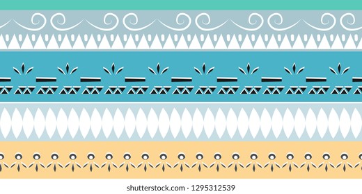 Trendy ethnic tribal seamless pattern vector illustration with geometric hand drawn stripes ikat motif batik background multicolor for fashion textile print and wrapping.