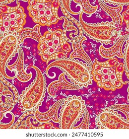 Trendy ethnic-style paisley pattern. Fashionable vector template for any design projects