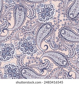 Trendy ethnic-style paisley pattern. Fashionable vector template for any design projects