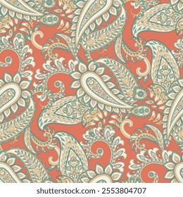 Trendy ethnic-style vector paisley pattern. Seamless Fashionable vector template for any design projects