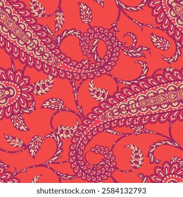 Trendy ethnic-style vector paisley pattern. Seamless Fashionable vector template for any design projects
