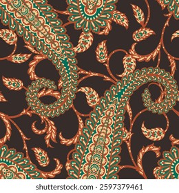 Trendy ethnic-style vector paisley pattern. Seamless Fashionable vector template for any design projects