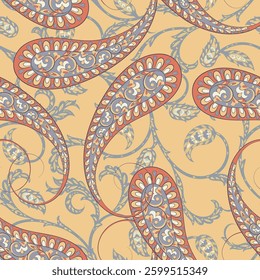 Trendy ethnic-style vector paisley pattern. Seamless Fashionable vector template for any design projects