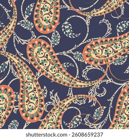 Trendy ethnic-style vector paisley pattern. Seamless Fashionable vector template for any design projects