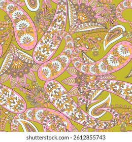 Trendy ethnic-style vector paisley pattern. Seamless Fashionable vector template for any design projects