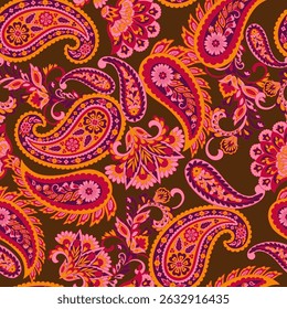 Trendy ethnic-style vector paisley pattern. Seamless Fashionable vector template for any design projects