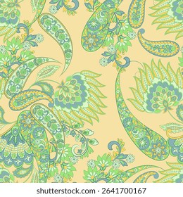 Trendy ethnic-style vector paisley pattern. Seamless Fashionable vector template for any design projects