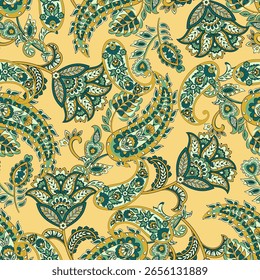 Trendy ethnic-style vector paisley pattern. Seamless Fashionable vector template for any design projects