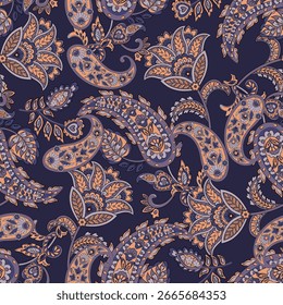 Trendy ethnic-style vector paisley pattern. Seamless Fashionable vector template for any design projects