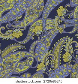 Trendy ethnic-style vector paisley pattern. Seamless Fashionable vector template for any design projects
