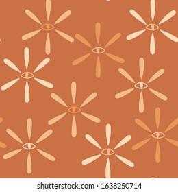 Trendy evil eyes seamless pattern as set of various hand drawn talismans in simple flat design, free hand doodle style, contemporary modern vector illustration