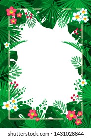 Trendy exotic background and frame collection elements of tropical leaves and flowers vector illustration for design posters and cards
