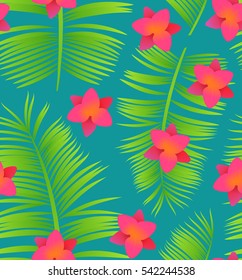 Trendy exotic flowers seamless pattern. Blossom flowers on  tropical  background. Vector illustration.