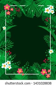 Trendy exotic green background and frame collection elements of tropical leaves and flowers vector illustration for design posters and cards