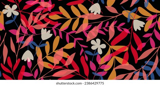 Trendy exotic hand drawn flowers seamless pattern. Floral background for textile, wallpaper, banner, covers, surface, printing and home decor. Flower vector illustration.