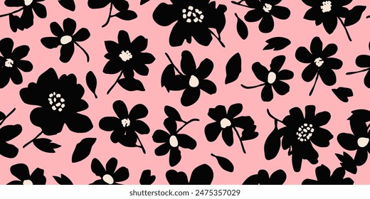 Trendy exotic hand drawn flowers seamless pattern. Floral background for textile, wallpaper, banner, covers, surface, printing and home decor. Flower vector illustration.