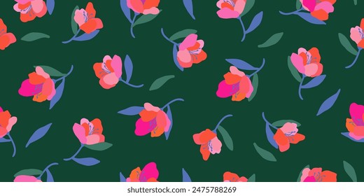 Trendy exotic hand drawn flowers seamless pattern. Floral background for textile, wallpaper, banner, covers, surface, printing and home decor. Flower vector illustration.