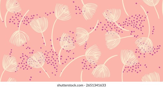 Trendy exotic hand drawn flowers seamless pattern. Floral background for textile, wallpaper, banner, covers, surface, printing and home decor. Flower vector illustration.