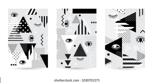 Trendy Augen Muster Deckel Set. Entwerfen Sie florale Hintergründe für Broschüren, Karten, Einladung, Broschüre und Promotion. Vektorgrafik
