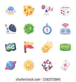 Trendy Fantasy Space and Gaming Flat Icons 

